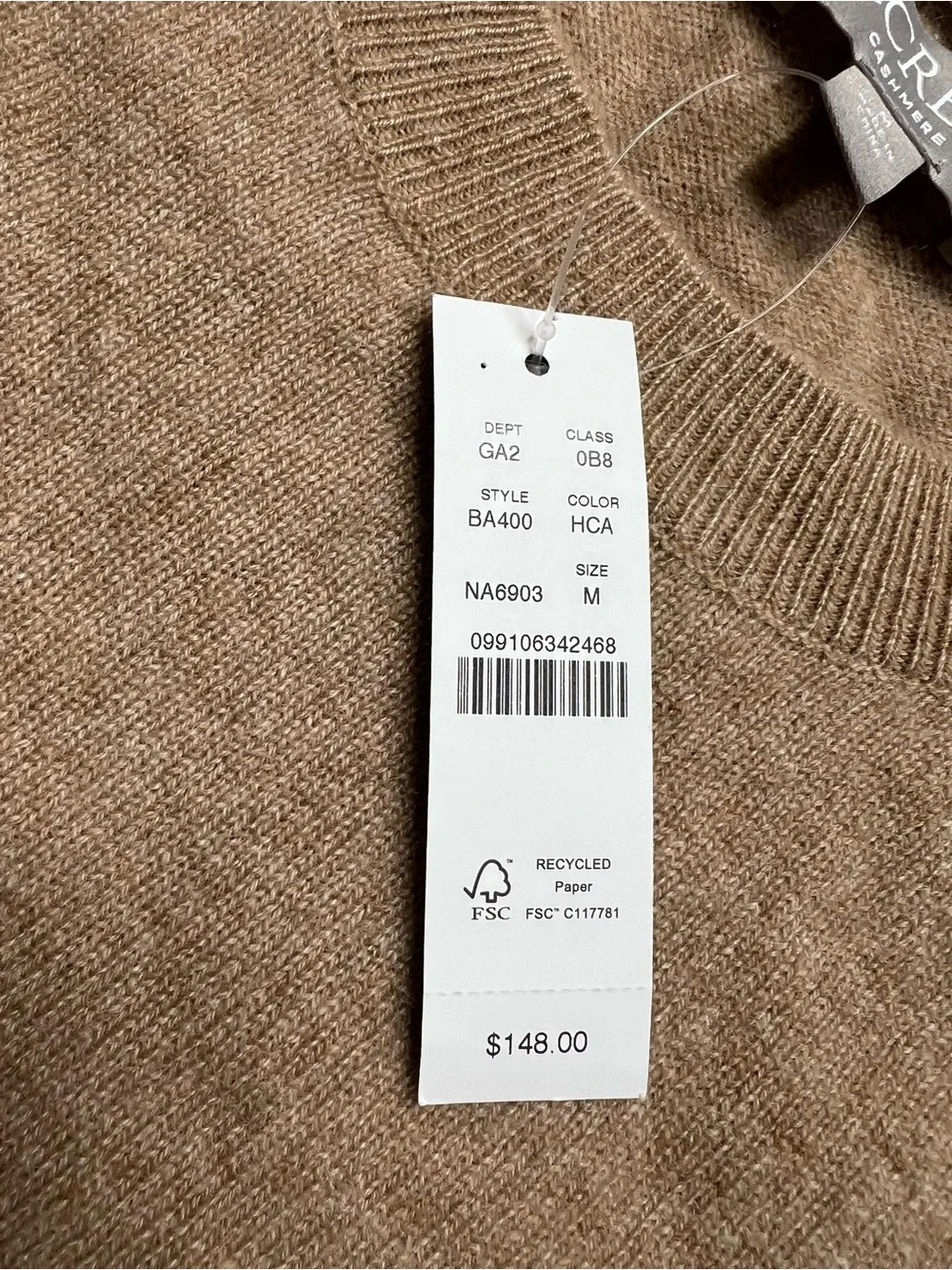 J. Crew Cashmere classic-fit crewneck sweater Heather Caramel Brown Size Medium